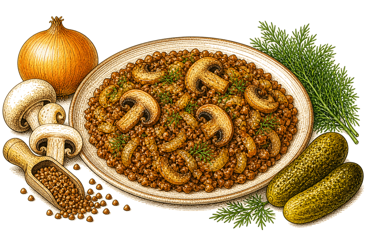 Гречка с грибами и луком