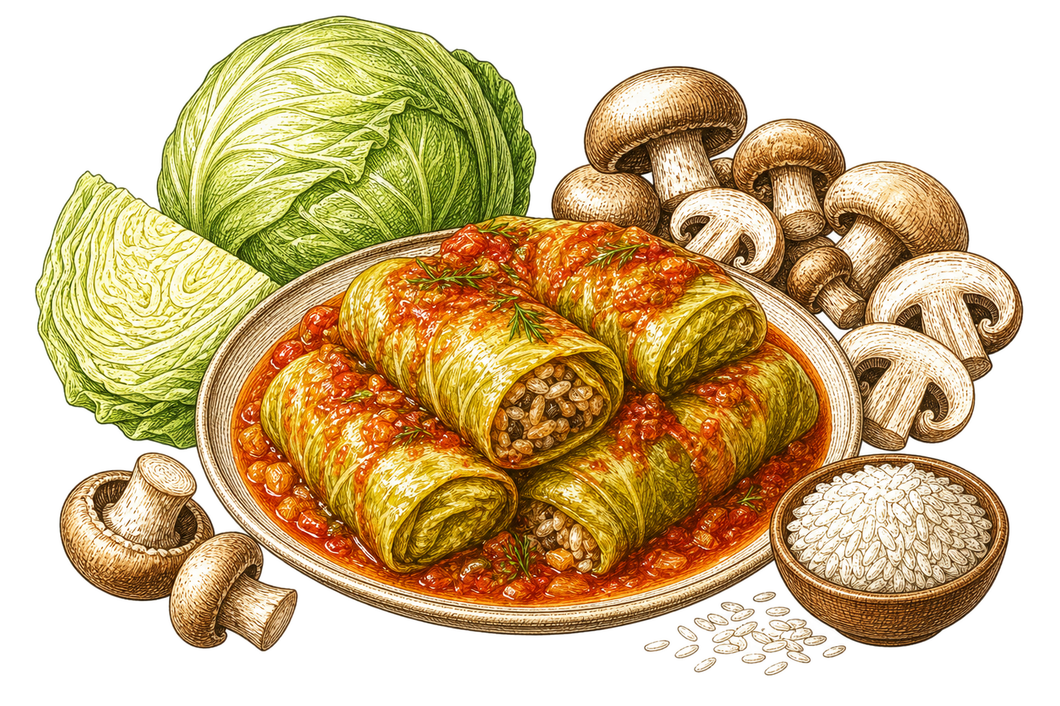 Голубцы с грибами и рисом