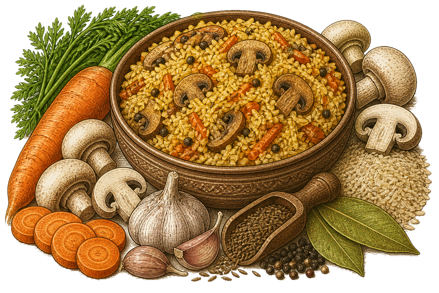 Постный плов с грибами