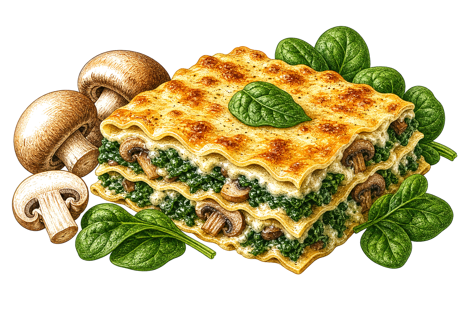 Лазанья с шампиньонами и шпинатом
