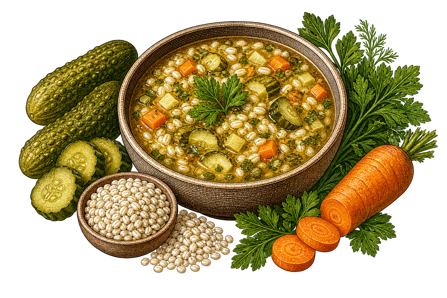 Рассольник с перловкой