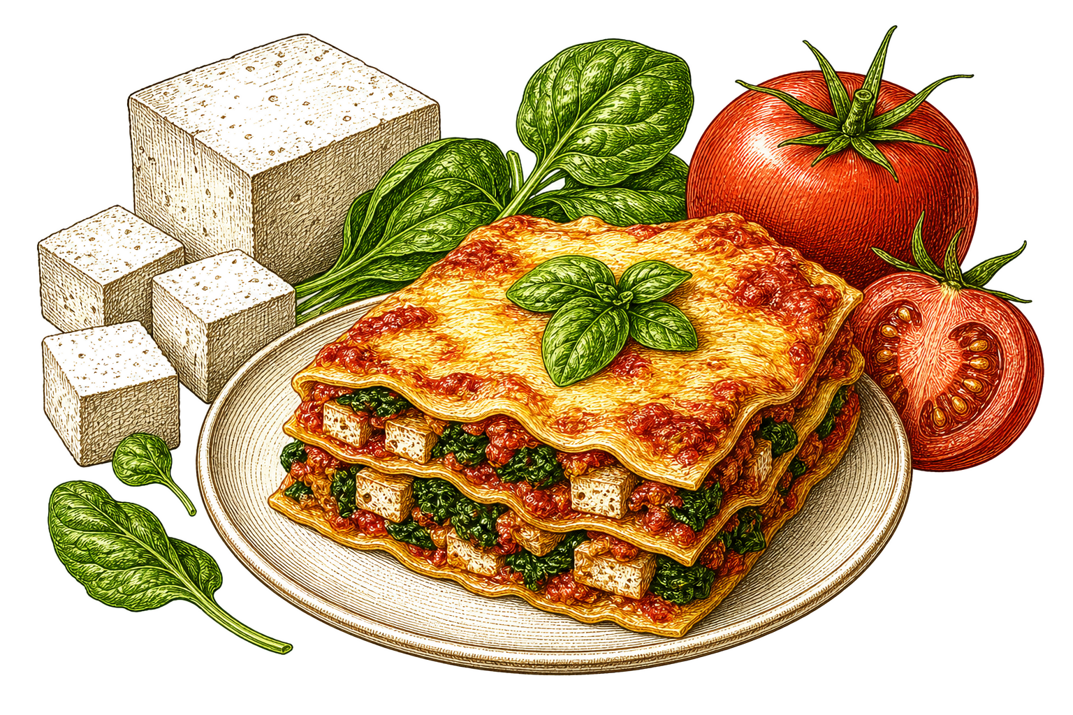 Лазанья с тофу и шпинатом