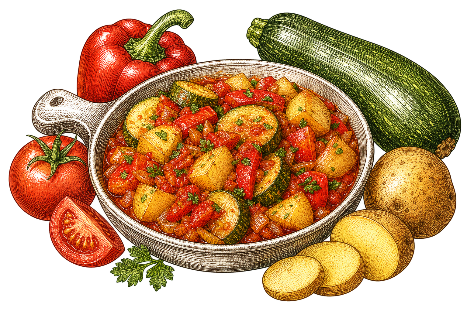 Овощное рагу с картофелем и кабачками