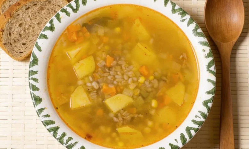 Рассольник с перловкой и картофелем сверху